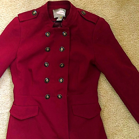 Love 21 burgundy red buttoned trench coat size S - Picture 2 of 6